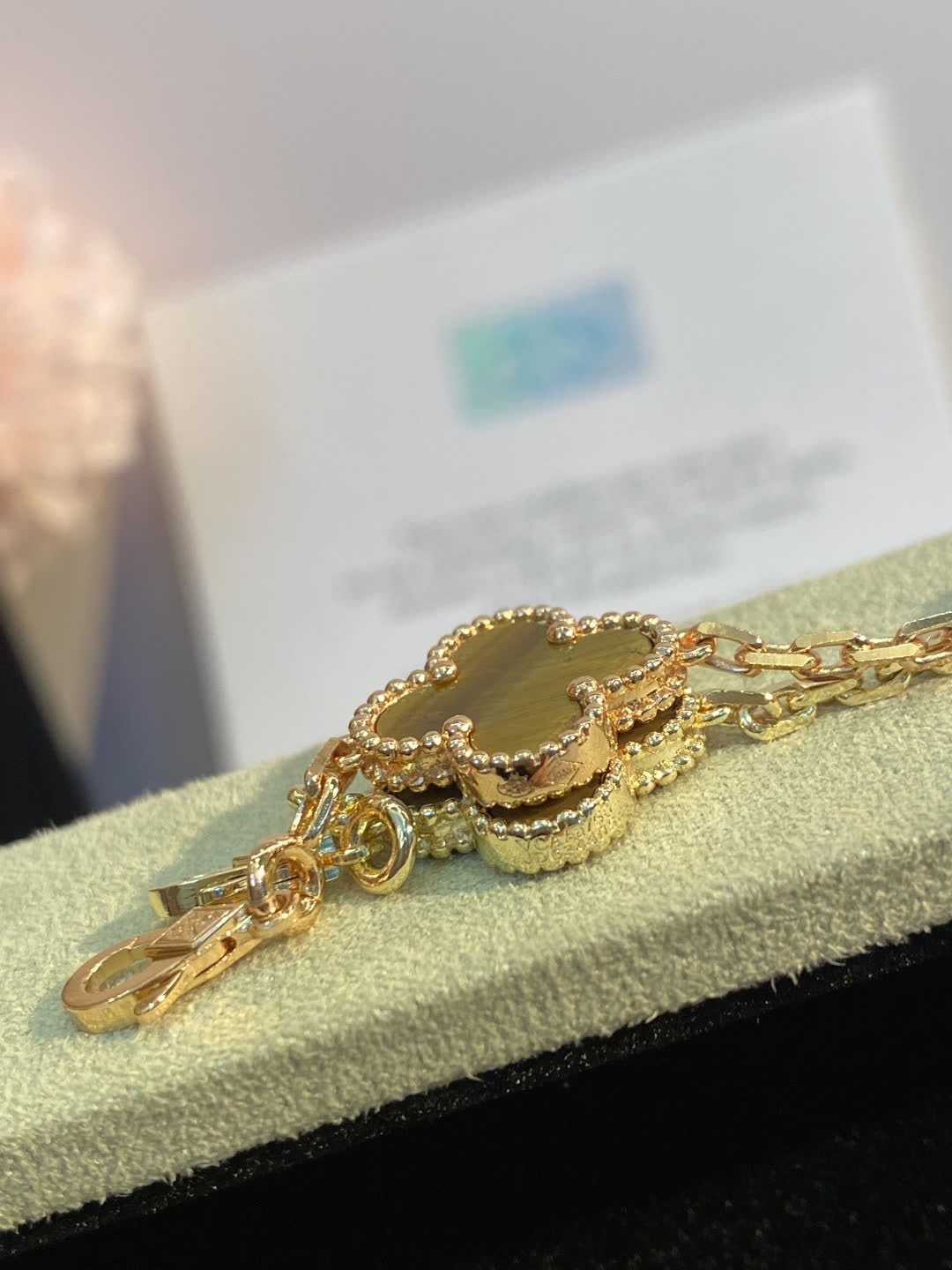 Van Cleef & Arpels Vintage Alhambra Yellow Gold Tiger's Eye Bracelet